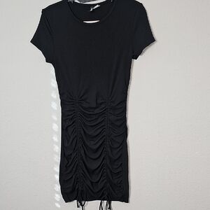 Divided Ribbed Black Rusched Drawstring Fitted Dress Size Small Stretchy Womens